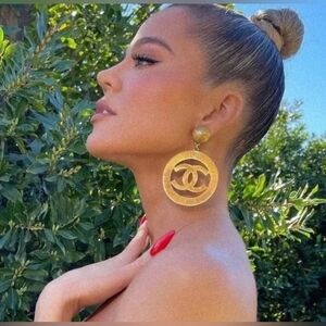 Gold Designer Logo Earrings